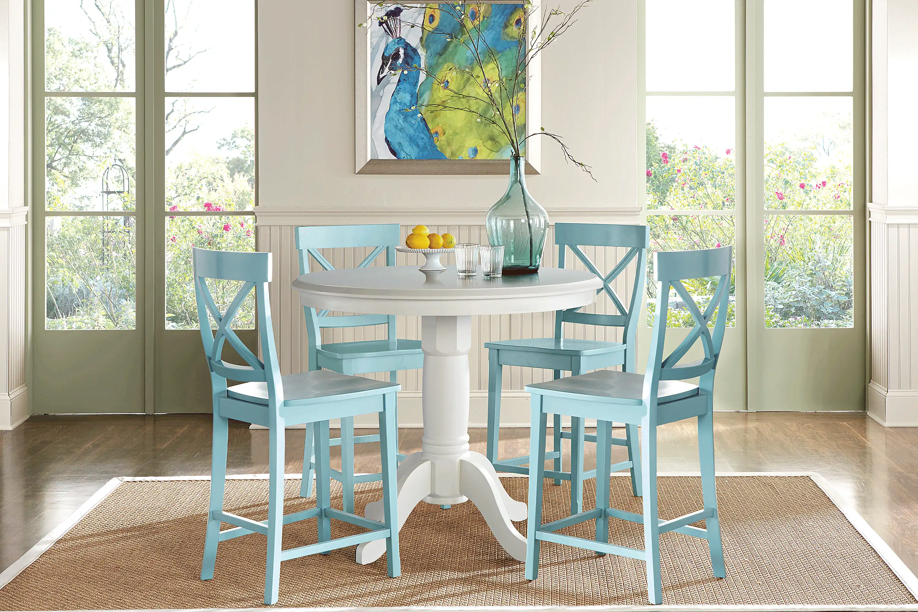 BrynwoodWhite5PcCounterHeightDiningSetwithBlueStools 1 BrynwoodWhite5PcCounterHeightDiningSetwithBlueStools