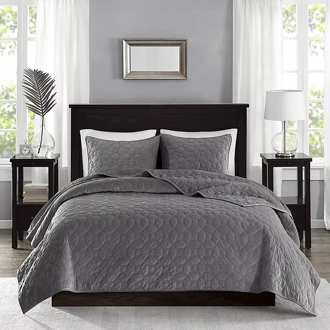 LarahGray3PcQueenCoverletSet 1 LarahGray3PcQueenCoverletSet