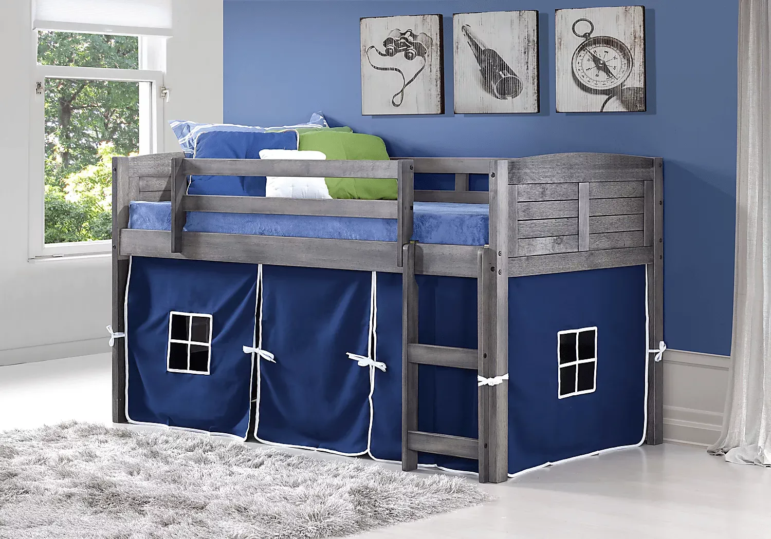 CampHideawayGrayTwinJr.LoftBedwithBlueTent