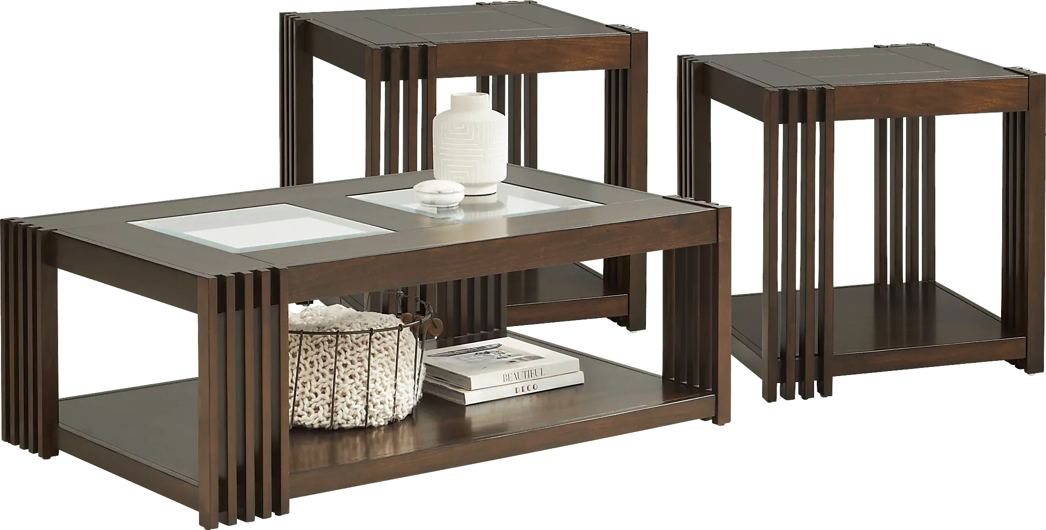 Davidson5PcLeatherDualPowerRecliningLivingRoomSet 13 CamelliaBrownCherry3PcRectangleTableSet