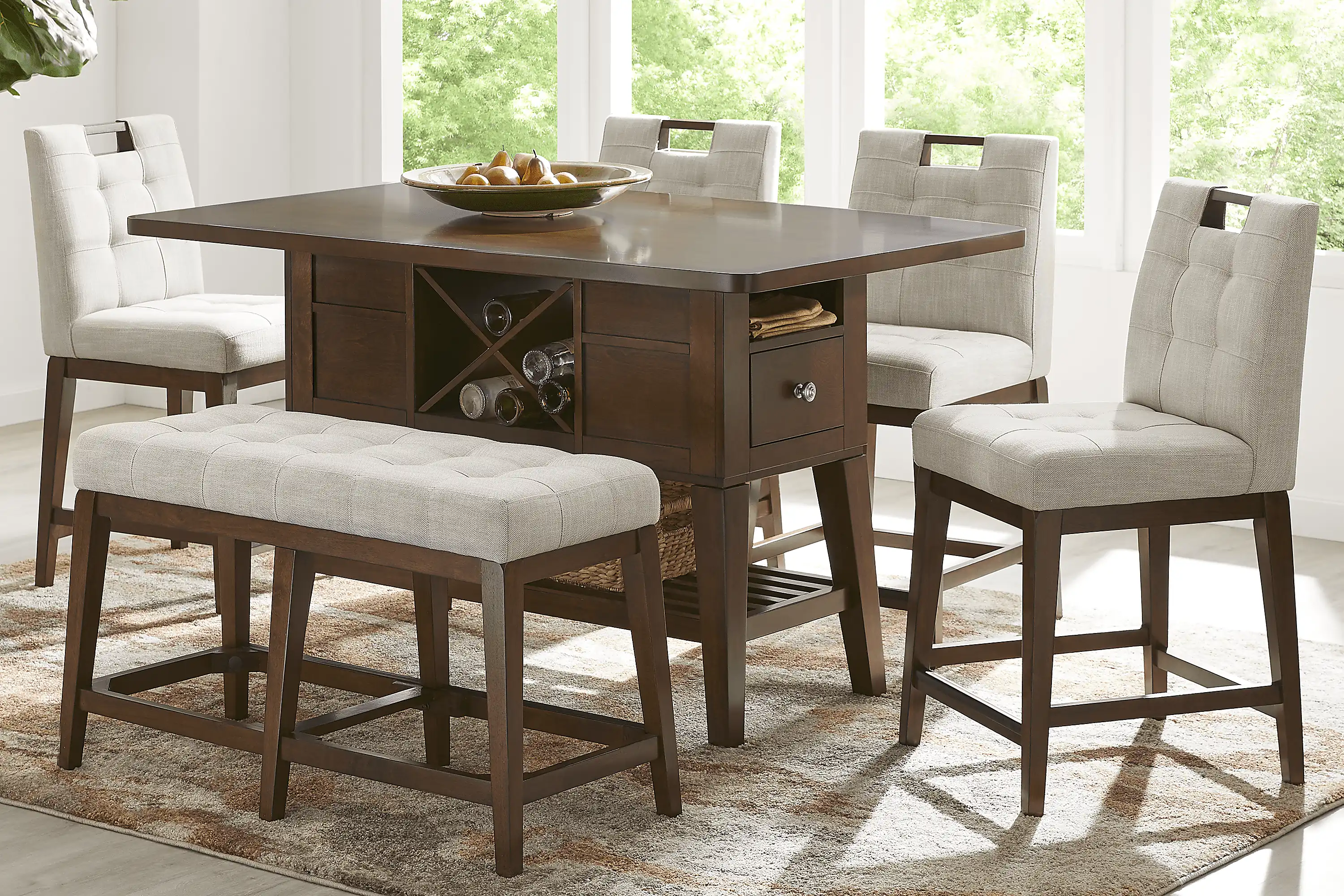 WalsteadPlaceBrown6PcCounterHeightDiningRoomwithBeigeBenchandBarstools 1 WalsteadPlaceBrown6PcCounterHeightDiningRoomwithBeigeBenchandBarstools
