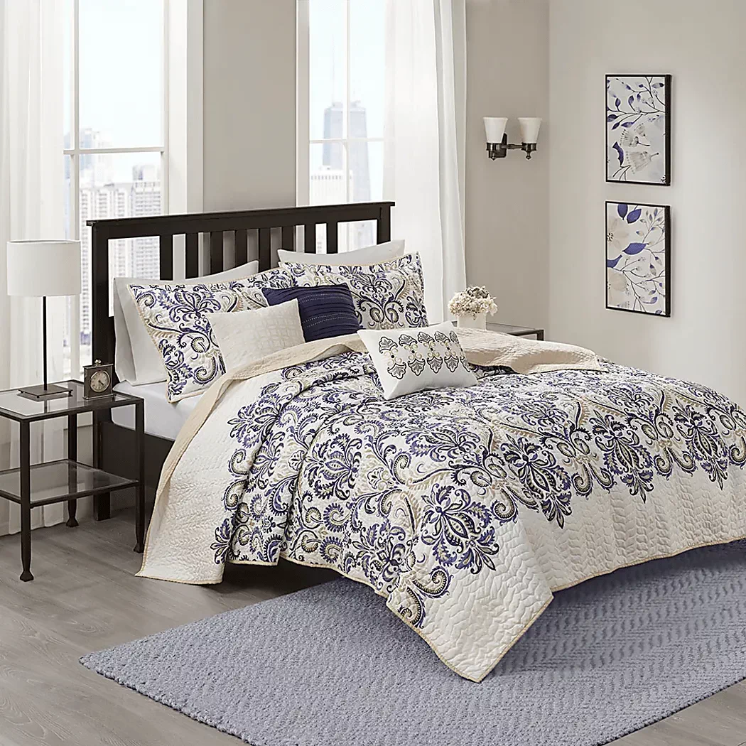 KenisonBlue6PcFull/QueenCoverletSet 1 KenisonBlue6PcFull/QueenCoverletSet