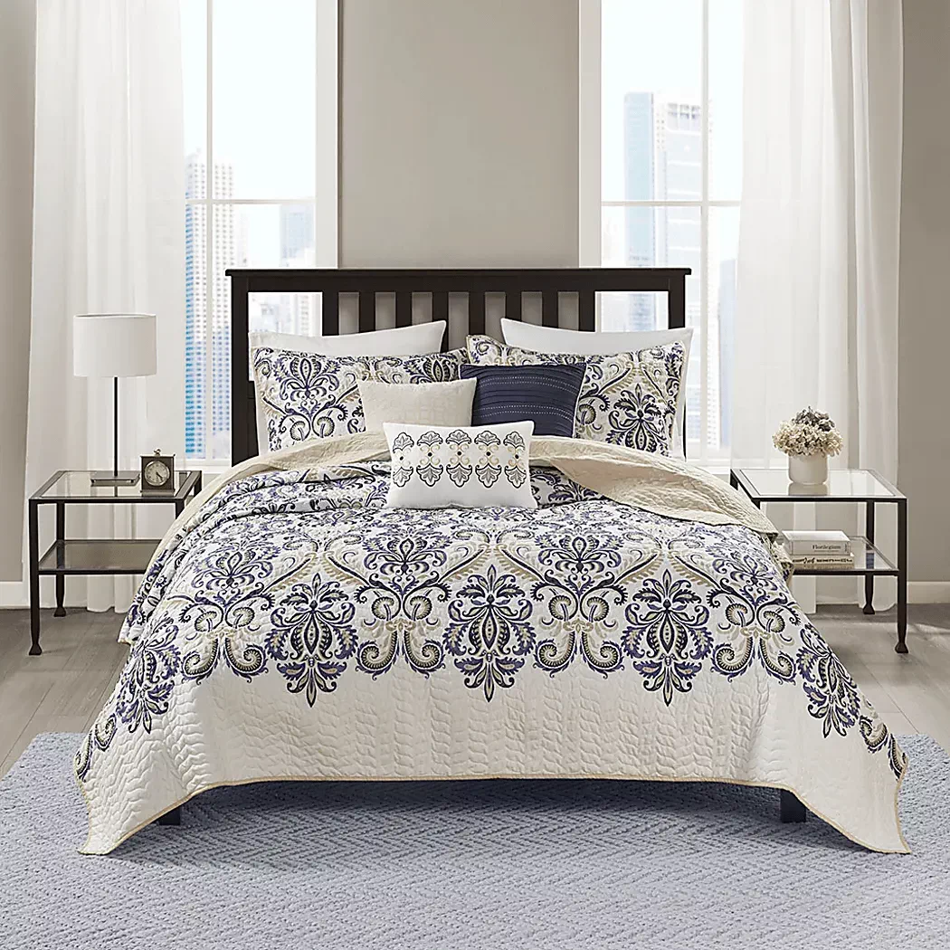 KenisonBlue6PcFull/QueenCoverletSet 2 KenisonBlue6PcFull/QueenCoverletSet