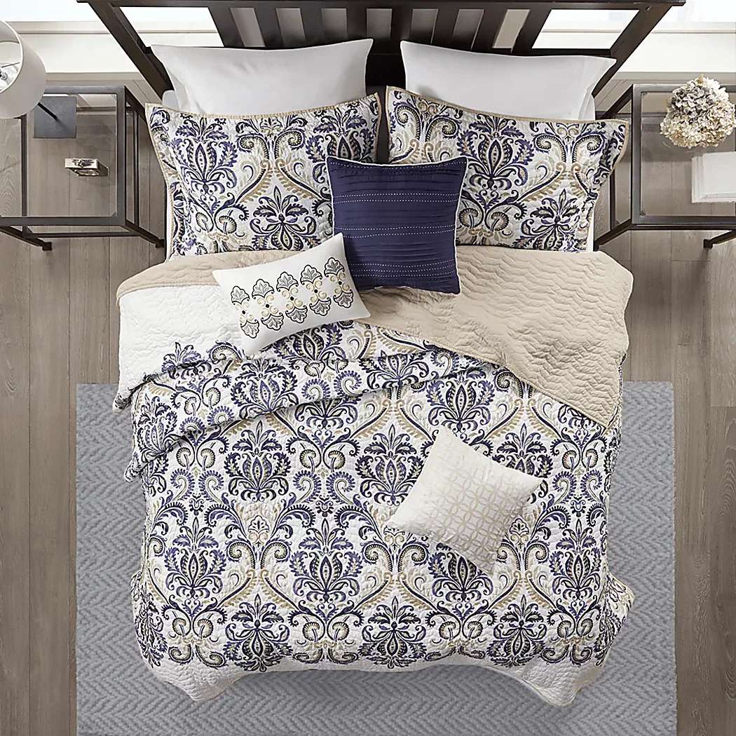 KenisonBlue6PcFull/QueenCoverletSet 3 KenisonBlue6PcFull/QueenCoverletSet