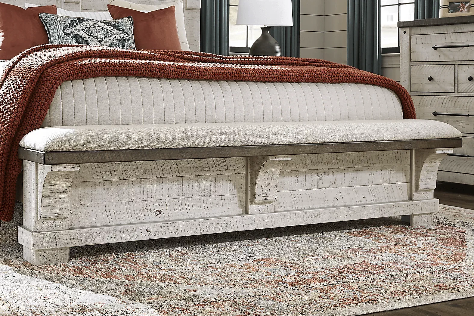 BrettenCrossingWhite3PcKingBenchBed 3 BrettenCrossingWhite3PcKingBenchBed