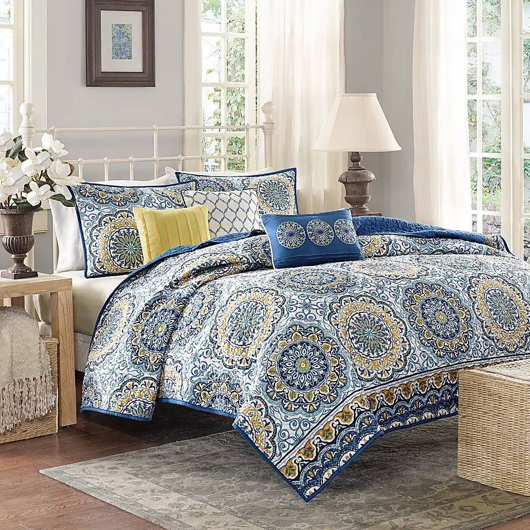 TangiersBlue6PcQueenCoverletSet 1 TangiersBlue6PcQueenCoverletSet
