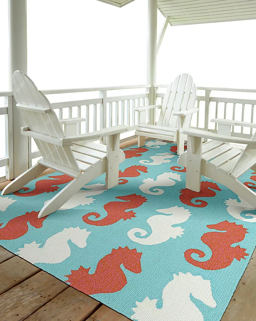 SeahorseSoireeTeal7'6x9'Indoor/OutdoorRug 2 SeahorseSoireeTeal7'6x9'Indoor/OutdoorRug