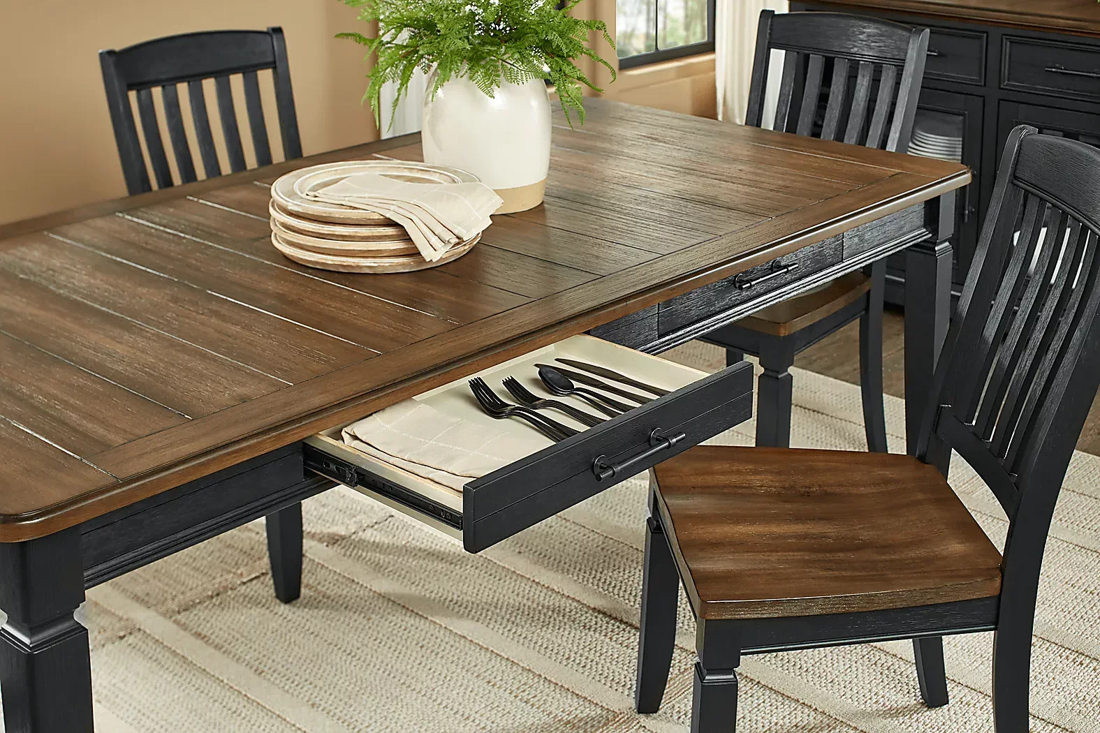 CountryLaneBlack5PcRectangleDiningRoomwithSlatBackChairs 3 CountryLaneBlackRectangleDiningTable