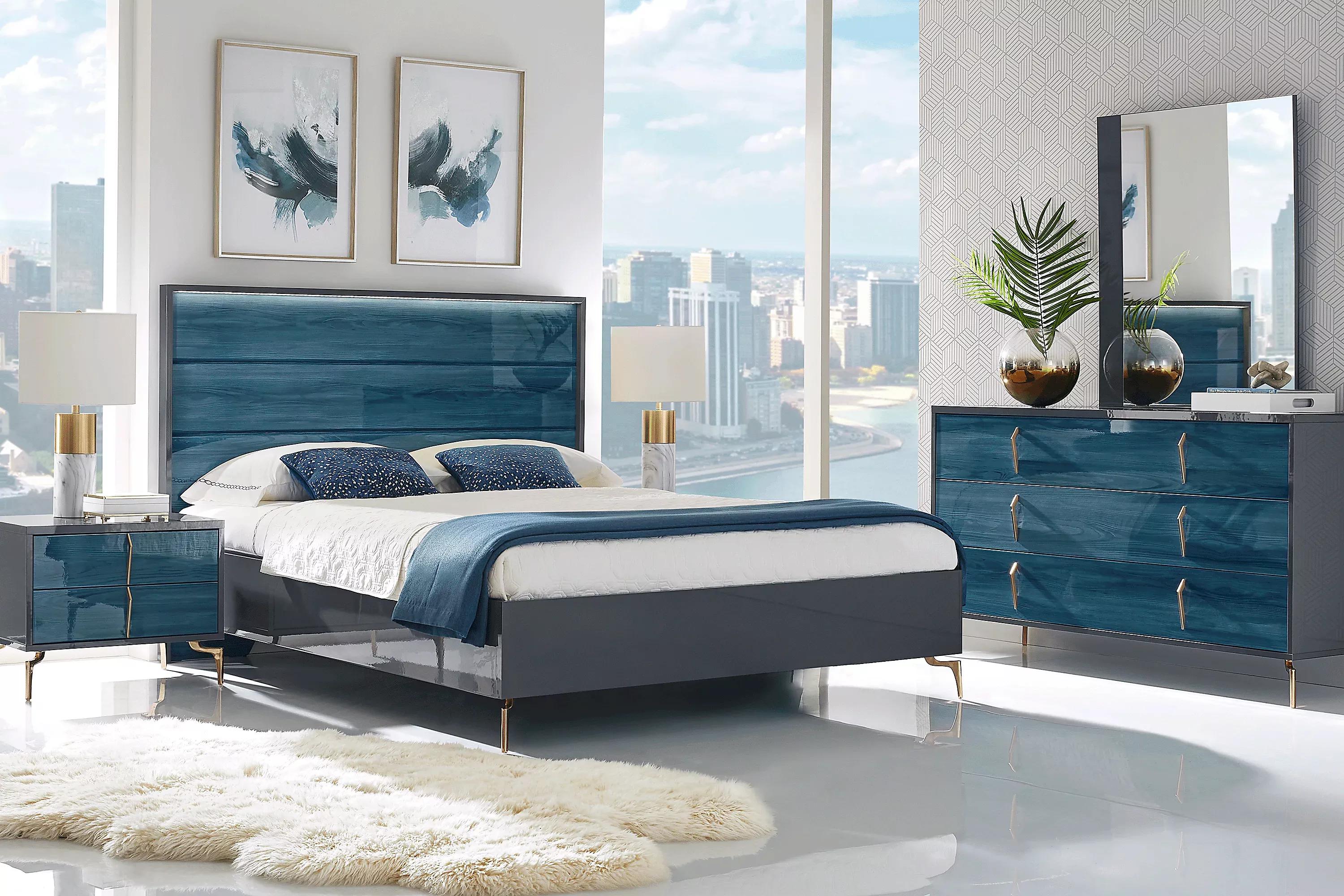EsmediraBlue3PcQueenPanelBed 2 EsmediraBlueMirror
