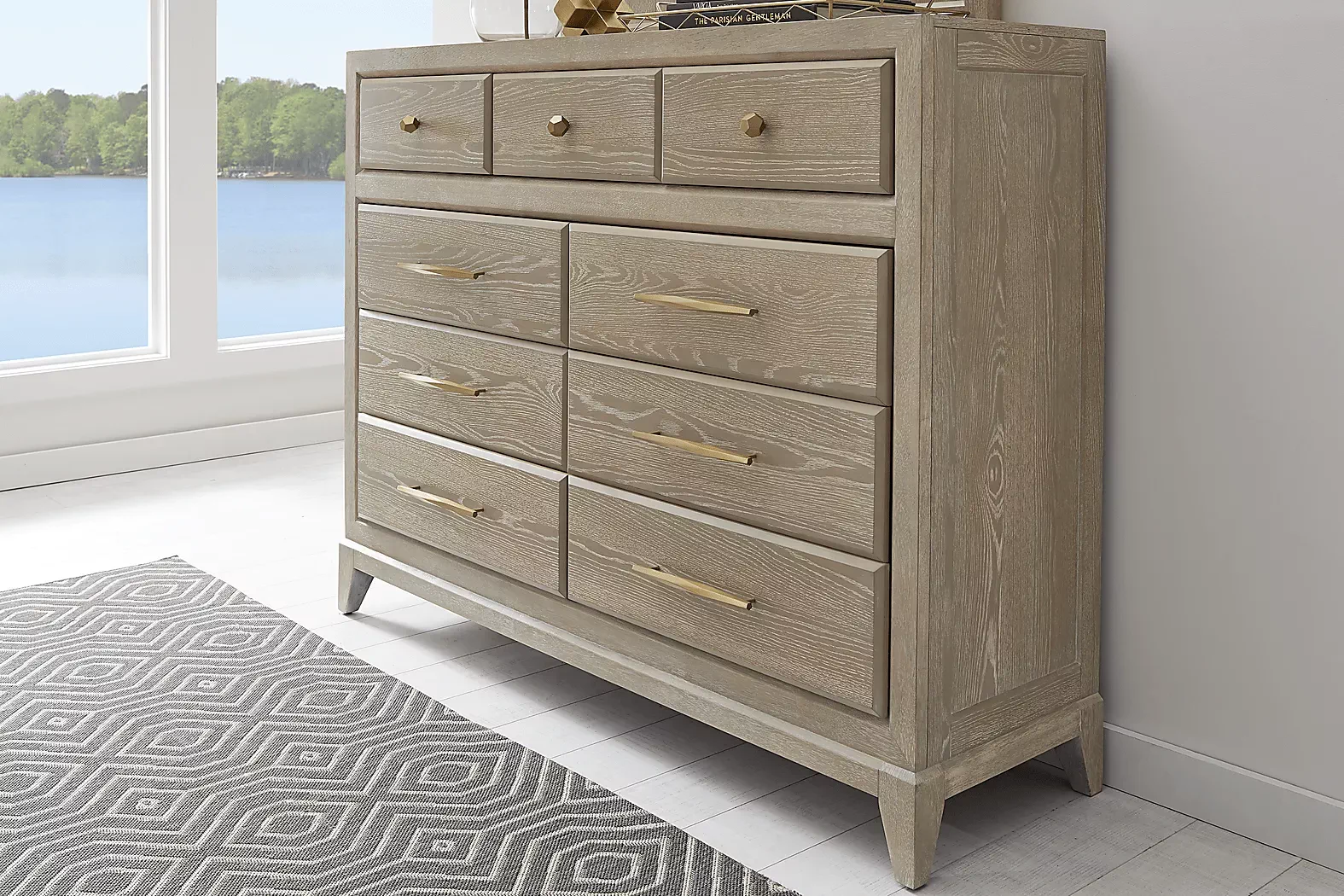 KaileyParkLightOak5PcBedroomWithHarlowHillTaupeQueenUpholsteredBed 8 KaileyParkLightOak5PcKingSleighBedroom