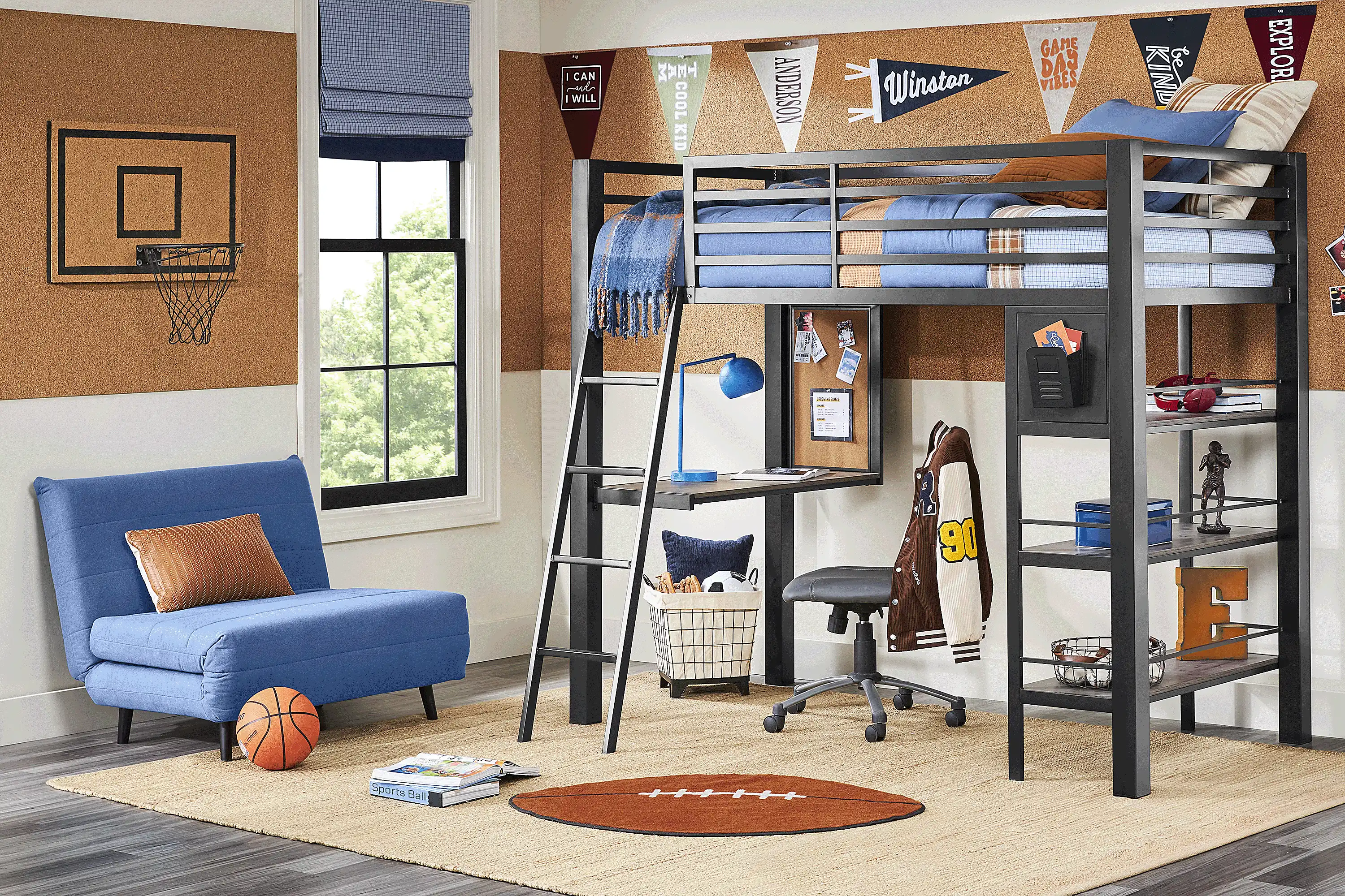 KidsColefaxAvenueDarkGrayTwinLoftBedwithDeskandBookcase 2 KidsColefaxAvenueDarkGrayTwinLoftBedwithDeskandBookcase