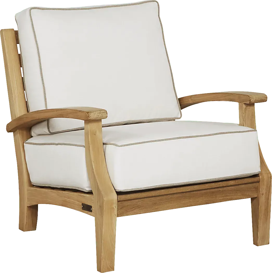 PleasantBayTeakOutdoorChairwithWhiteSandCushions