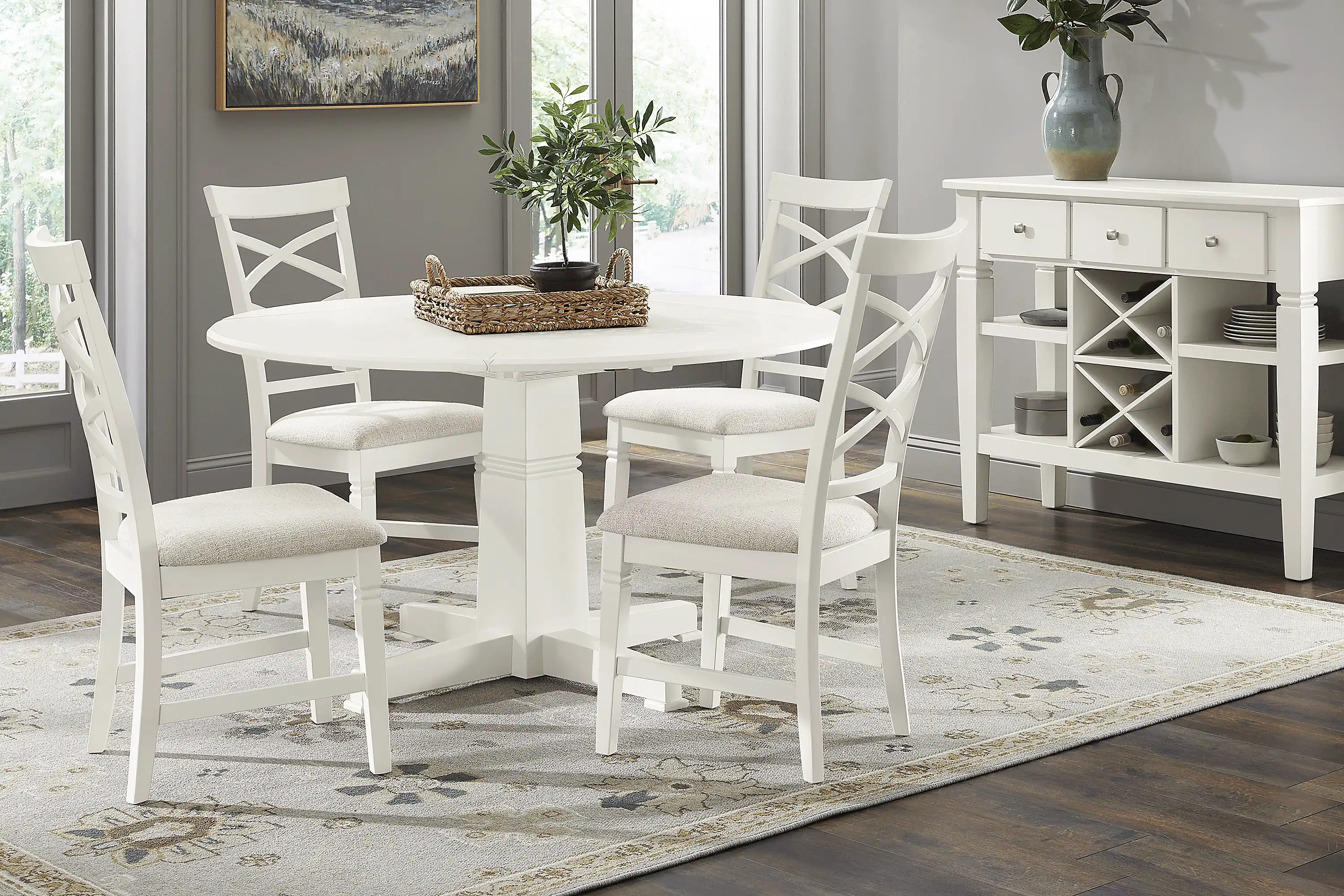 WinslowWhite5PcRoundDiningRoomwithX-BackChairs 1 WinslowWhiteRoundDiningTable