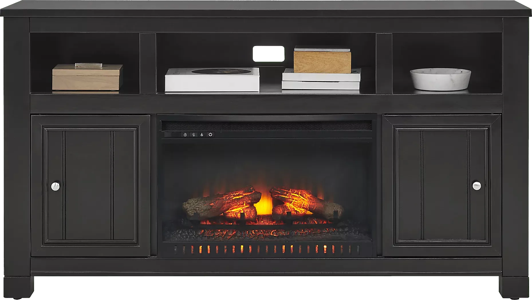 LakesideCottageBlack64In.ConsolewithElectricLogFireplace 2 LakesideCottageBlack64In.ConsolewithElectricLogFireplace