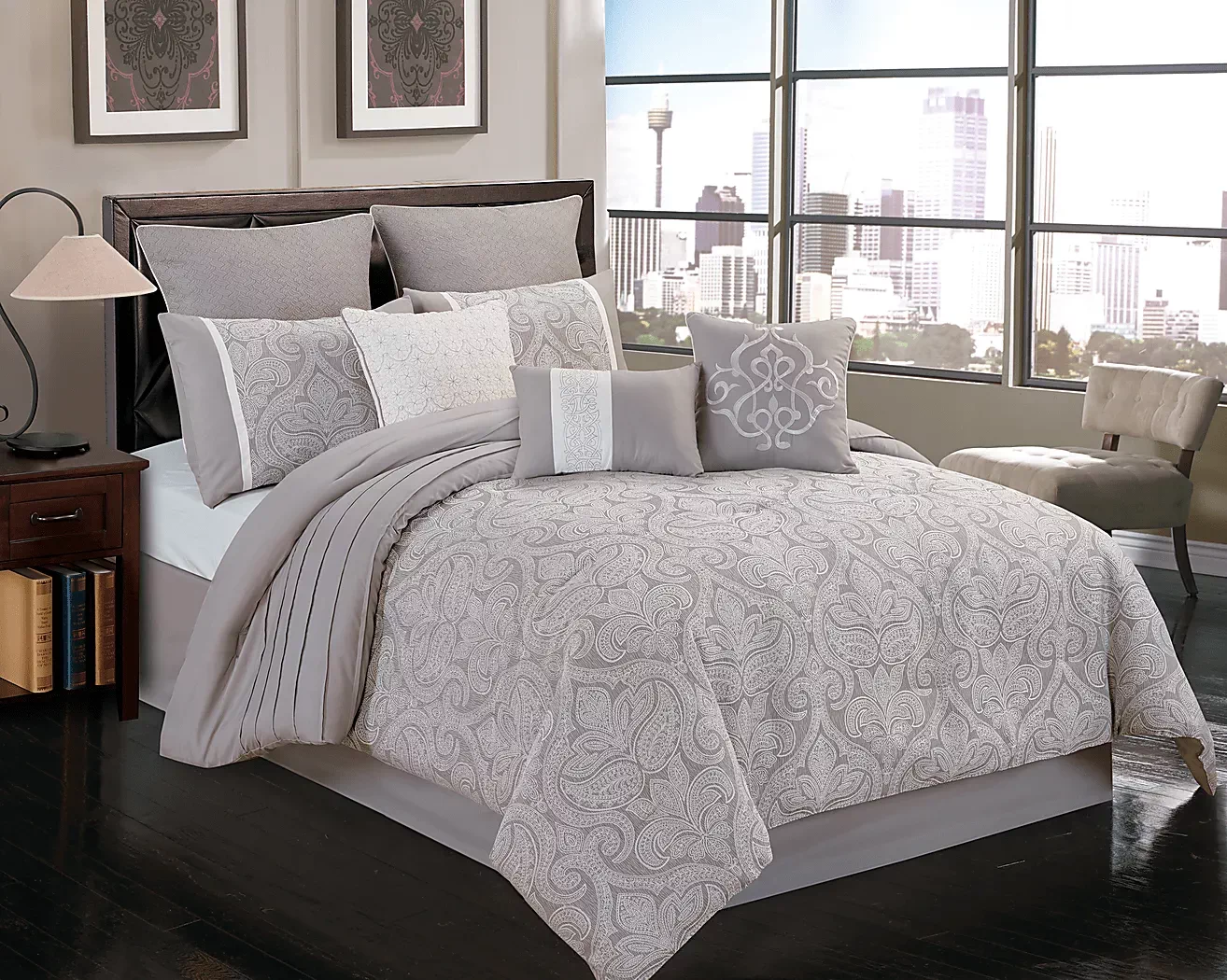 ShailaGray10PcQueenComforterSet 1 ShailaGray10PcQueenComforterSet