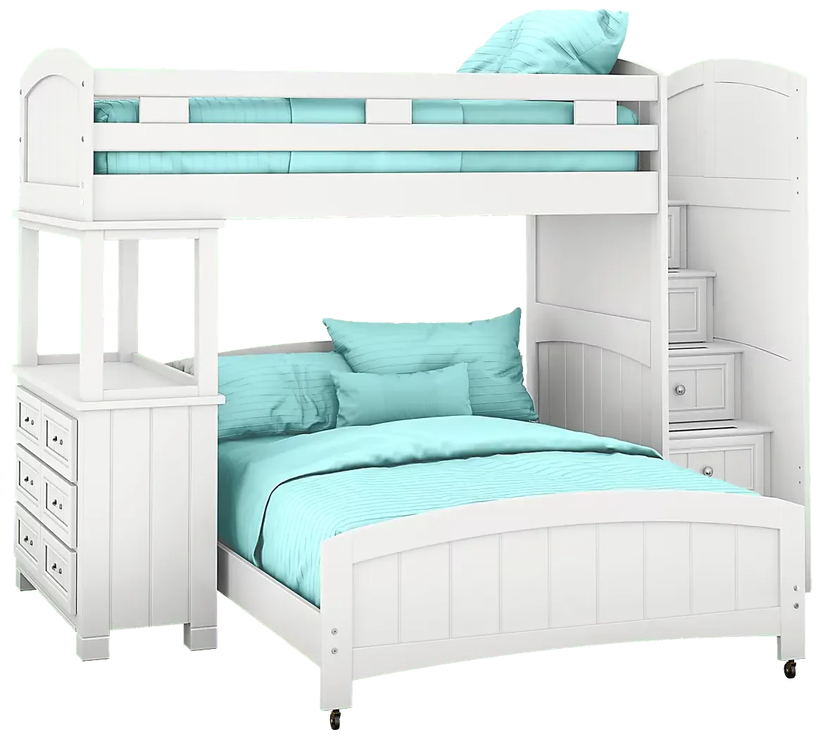 KidsCottageColorsWhiteTwin/FullStepBunkwithDresser
